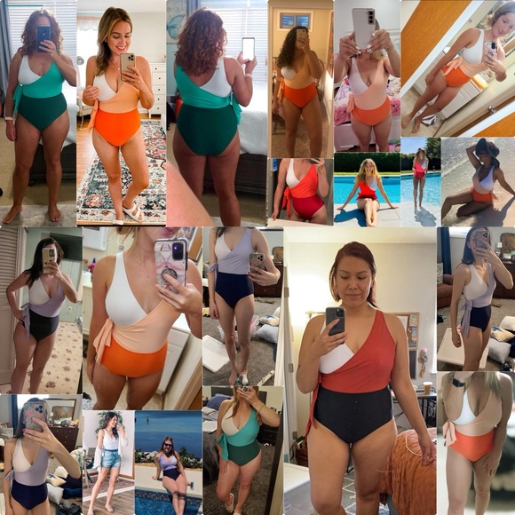 NWT Women's One Piece Swimsuit Wrap Color Block Tie Side Bathing Suit SIZE M - Picture 5 of 17